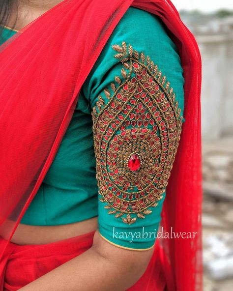 Mango Aari Work Designs, Mango Design Blouse Work, Draw Neck, Heavy Blouses, Designer Sleeves, Mango Design, Aari Blouse, Traditional Blouse Designs, Wedding Saree Blouse Designs