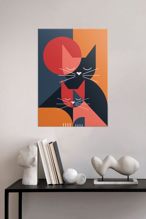 Illustration In Geometric Flat Style.. Displate is a one-of-a-kind metal poster designed to capture your unique passions. Sturdy, magnet mounted, and durable – not to mention easy on the eyes! Cat Silhouette Painting, Cat Abstract Painting, Abstract Cat Art, Cat Canvas Painting, Abstract Cat, Abstract Cat Painting, Boho Canvas Art, Geometric Art Animal, Vinyl Art Paint