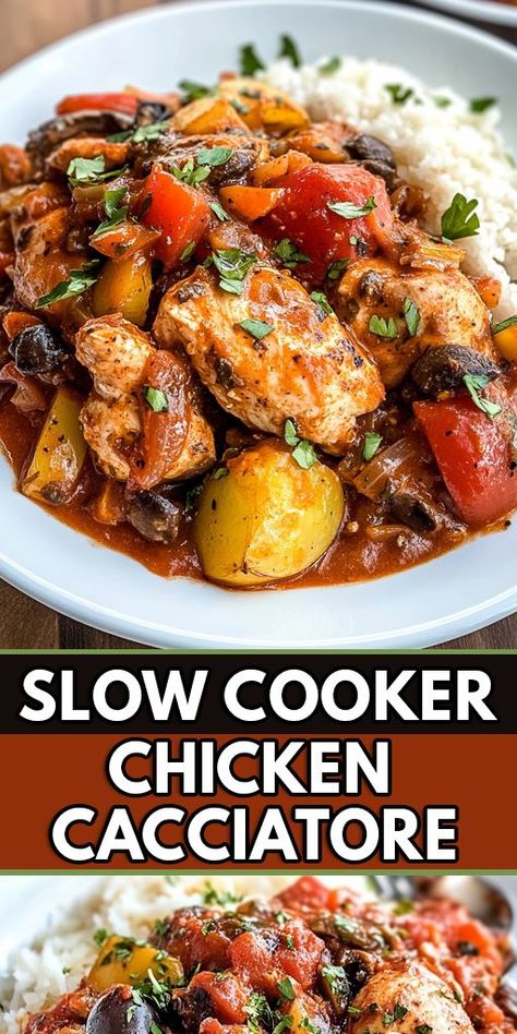 🍲 Slow Cooker Chicken Cacciatore - The perfect easy weeknight dinner for busy families! 🙌 This delicious Italian-inspired dish is packed with tender chicken, flavorful tomatoes, bell peppers, and herbs, all cooked to perfection in a slow cooker. 

 🏡 Save this Pin now and try it for your next meal! 🍽️

#SlowCookerRecipe #ChickenCacciatore #EasyDinnerIdeas #WeeknightMeals #ItalianRecipes Crockpot Chicken Cacciatore Slow Cooker, Chicken Cacciatore Slow Cooker, Crockpot Chicken Cacciatore, Slow Cooker Chicken Cacciatore, Mini Crockpot Recipes, Cacciatore Recipes, Slow Cooker Chicken Thighs, Chicken Cacciatore Recipe, Easy Crockpot Dinners