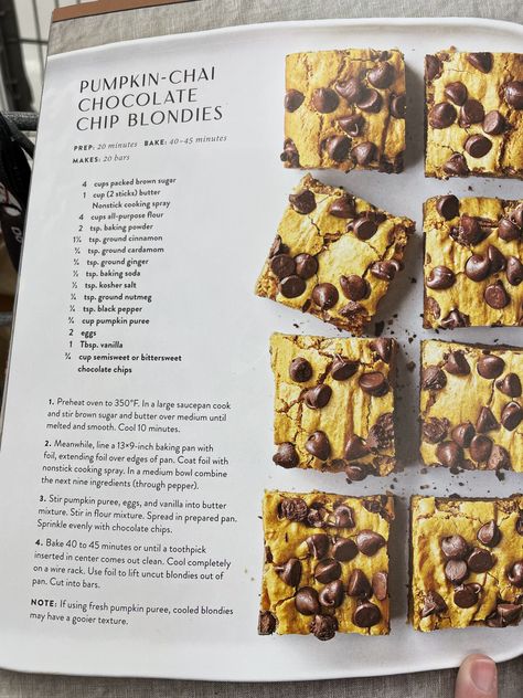 Chai Chocolate, Joanna Gaines Recipes, Spiced Whipped Cream, Chocolate Blondies, Pumpkin Whoopie Pies, Magnolia Journal, Chocolate Chip Blondies, Pumpkin Pie Cheesecake, Pumpkin Spice And Everything Nice