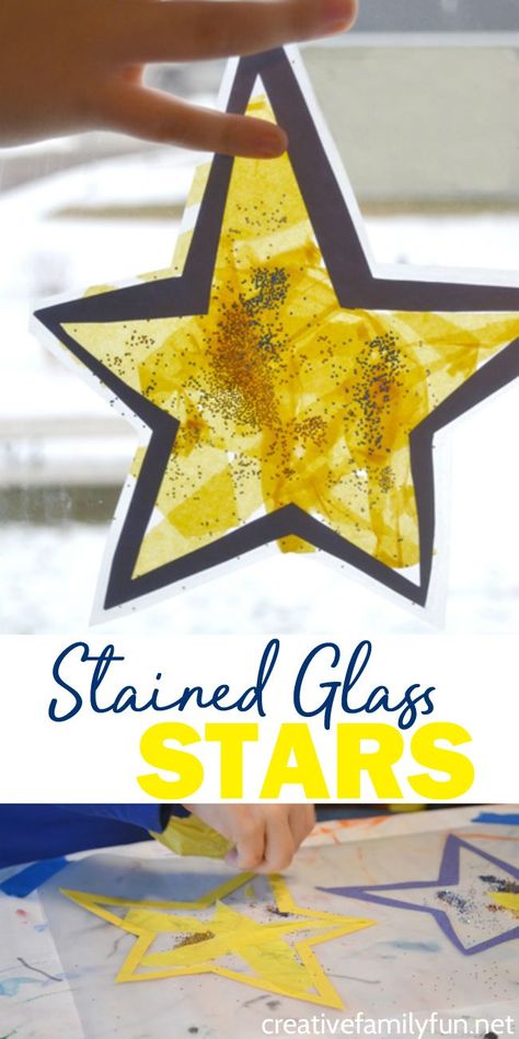 Make a Stained Glass Star Suncatcher or many of them to decorate your windows when you make this fun Christmas craft for kids. Prek Star Craft, Contact Paper Tissue Paper Craft, Star Activities For Preschoolers, Star Projects For Preschool, Christmas Star Activities For Kids, Popsicle Stick Suncatcher, Celephane Window Craft, Church Kids Christmas Crafts, Christmas Sun Catchers For Kids