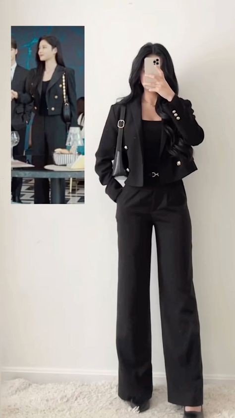 Kdrama Black Outfits, Business Casual Outfits Heels, Korean Styling Outfits, Black Outfits Office, Korean Outfit For Women, Business Casual Outfits Korean Style, Women Korean Outfits, Kdrama Casual Outfits Women, Professional Outfits Women Korean