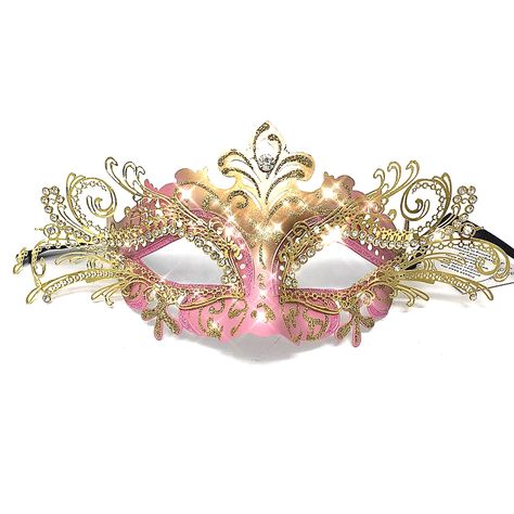 PRICES MAY VARY. MATERIAL: This masquerade mask made of ABS base inlaid metal and sparkling rhinestones Unique design: Made of eco-friendly plastic, it is soft and elastic, so it can be easily adjusted to the face. We use two black ribbons to adjust the mask to the head according to your preference. You will feel very comfortable and will not even notice that you are wearing them. Size Info: One Size will be fit Most (Adult only) Pretty masuqerade mask decorated with feather. NOTE: There might b Masquerade Quince Mask, Pink Masquerade Mask, Masquarade Mask, Masquerade Outfit Ideas, White Masquerade Mask, Masquerade Outfit, Quince Themes, Prom Costume, Venetian Masquerade Masks