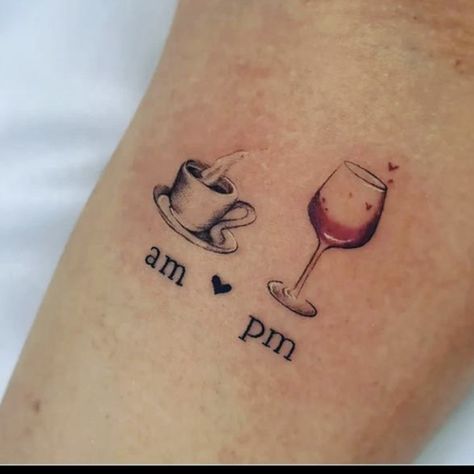 Wine Tatoos Ideas, Coffee And Wine Tattoo, Wine Tattoos, Wine Glass Tattoo, Wine Tattoo, Mother Tattoos For Children, Cute Tattoos On Wrist, Tan Tattoo, Food Tattoos