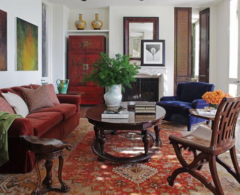 Boho home Martyn Lawrence Bullard Design, Piano Living Rooms, Red Couch, Bohemian Interior Design, Bohemian House, Stil Boho, Bohemian Interior, Bohemian Living, Bohemian Living Room