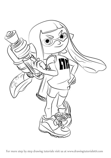 Learn How to Draw Inkling Female from Splatoon (Splatoon) Step by Step : Drawing Tutorials Splatoon How To Draw, Splatoon Drawing Tutorial, Splatoon Drawing Reference, How To Draw A Splatoon Character, How To Draw Splatoon Hair, Splatoon Inkling, Enchanted Book, Custom Kicks, Drawing Sheet