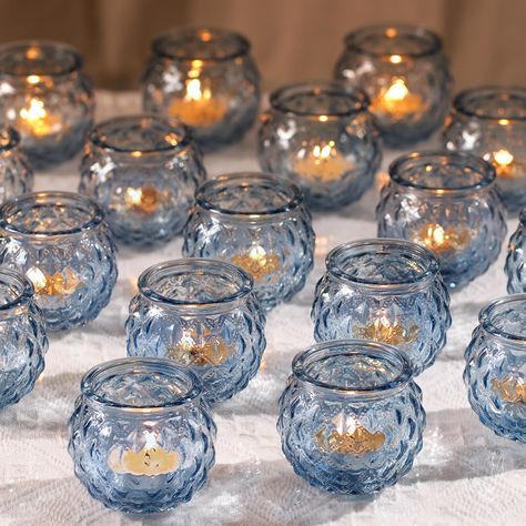 PRICES MAY VARY. ❤️❤️[ Unique Diamond Textured Style ]❤️❤️: This is the spark collision of noble and simple fashion. A set of charming candle holders with a unique diamond textured detail. Simple enough to stun but not overwhelm a casual event. The combination of diamond textured and glass makes the votives more textured. If you want a special and unforgettable party, DARJEN's nice design and well-made tea lights candle holder will be a necessity for your! ❤️❤️[ Exquisite Wedding Centerpieces ]❤ Blue Votive Candle Holders, Candle Votives, Blue Candle Holders, Centerpiece Party, Round Candle Holder, Round Candle, Diamond Texture, Round Candles, Blue Bridal Shower