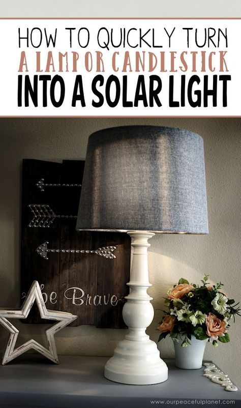 You can turn a candlestick or an old lamp into a solar lamp quick and easy by following these simple directions. It’s a great way to save energy! Cheap Solar Lights, Solar Lamps Diy, Diy Suspension, Homemade Generator, Solar Lamps, Solar Light Crafts, Solar Lights Diy, Cheap Solar, Solar Path Lights