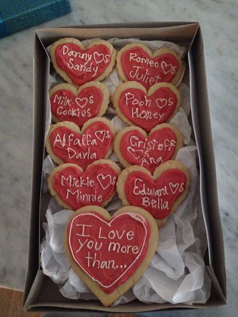 Made these  I love you more than... cookies for my boyfriends birthday!! Birthday Cookies For Boyfriend, Cute Meals For Boyfriend, Bake For Boyfriend, Baking For Boyfriend, Cookies For Boyfriend, Cook For My Boyfriend, Boyfriend Cookies, Romantic Boyfriend Gifts, My Boyfriends Birthday