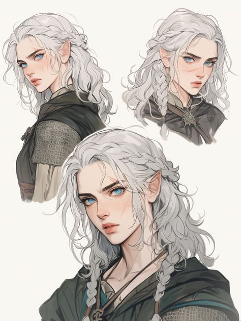 Elf Woman White Hair, Winter Eladrin Female Dnd, White Hair Elf Female Art, White Hair Fantasy Art, Dnd Character Design Ideas, White Haired Princess, Fantasy White Hair, Character Design White Hair, White Hair Princess