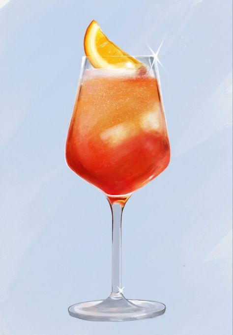 This is a digital drawing of an aperol spritz. Aperol Spritz Costume, Aperol Torte, Painted Aperol Bottle, Aperol Spritz Drawing, Aperol Spritz Painting, Aperol Spritz Aesthetic, Aperol Spritz Watercolor Illustration, Orange Aesthetics, Aperol Print