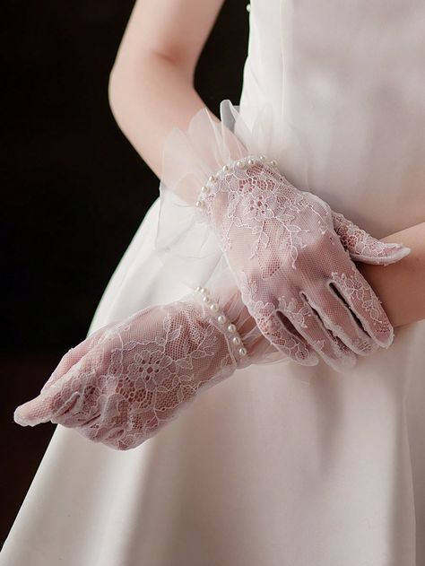 White  Collar  Fabric Colorblock Fingerless Gloves Embellished   Wedding & Event Lace Gloves Aesthetic, Bridgerton Clothes, Gloves Aesthetic, Bride Gloves, Lace Fingerless Gloves, Dress Fabrics, Pearl Cuff, Wedding Gloves, Bridal Gloves