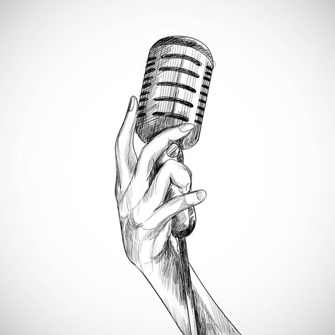 Microphone Sketch, Microphone Drawing, Holding Microphone, Old Microphone, Gas Mask Art, Sketch Background, Woman Singing, Mask Art, Black And White Sketches