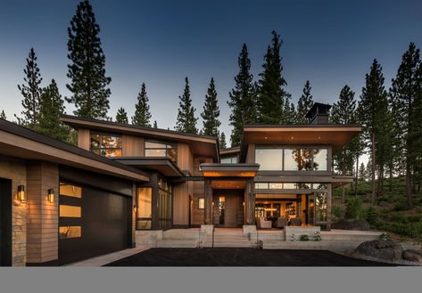 Mountain Home Exterior, Martis Camp, Rustic Exterior, Contemporary House Exterior, Modern Mountain Home, Home Exterior Makeover, Exterior Makeover, Home Exterior, Modern Architecture House