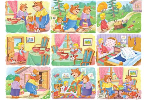 Goldilocks And The 3 Bears Story For Children With Moral Find The Hidden Objects, Story Drawing, Goldilocks And The Three Bears, 3 Bears, Tree Templates, Three Bears, Reading Stories, Moral Stories, Funny Illustration