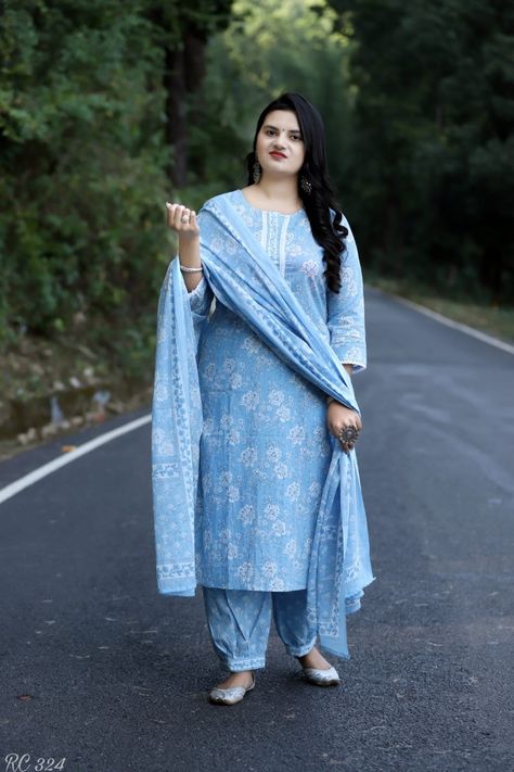 Rate : 1345/- Get your wardrobe with this stylish outfit. Beautiful three piece suit in our amazing hand block printed cotton kurti pant duppata set. Afgnai stylish bottom relax look for every size body. Length of kurta 45-46" Length of pant 38-39" Duppata length 2.4 meter Work - beautiful crosia lace & handwork *Size 38* Frock Pant Suit Designs, Suit Designing With Laces, Bottom Suit Design, Beautiful Suit Design For Women, Simple Cotton Suit Designs Latest, Suits Pattern Women Indian, Simple Cotton Suits, Cotton Printed Suits Design, Cotton Lace Design On Suits