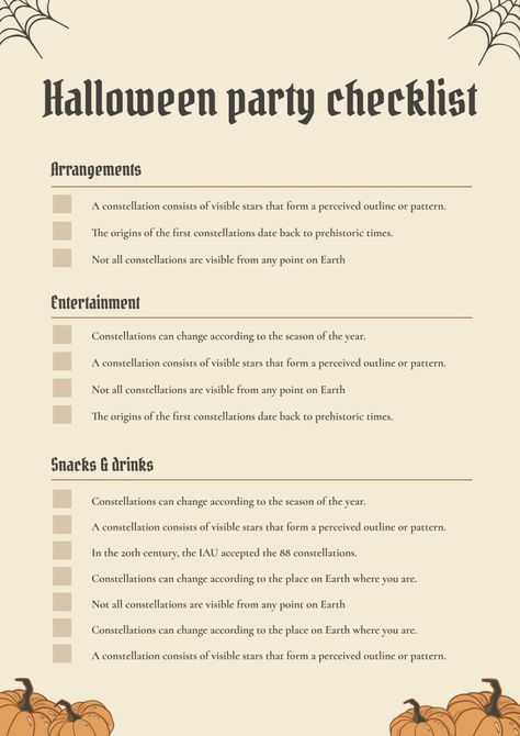 Vintage Halloween Party Checklist Party List Checklist, Halloween Party Checklist, Real Estate Checklist, Classroom Halloween Party, Vintage Halloween Party, Party List, Party Checklist, Spring Cleaning Checklist, Checklist Template