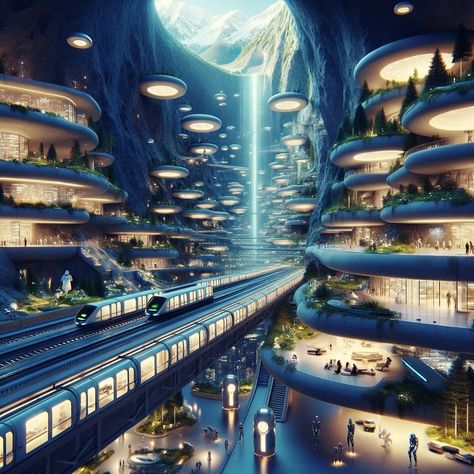 Discover the future of living: a subterranean luxury city where nature, technology, and modern comforts merge seamlessly. Where every day feels like a step into tomorrow. 🚝🌿🤖 #FuturisticLiving #UndergroundCity #EcoArchitecture #SmartCityLife #FutureTech #SustainableDesign #RobotHelpers #ModernLuxury #PacificNorthwest #InnovationHub #EcoFriendlyLiving #TechTrend #GreenDesign #UrbanOasis #TomorrowToday #DigitalArt #ArtOfTheDay #InstaArt #ArtistsOnInstagram #ContemporaryArt #ModernArt #Innovati... Bedroom Lighting Design, Nature Technology, Luxury City, Underground City, Dreamscape Architecture, Fantasy Ideas, Eco Architecture, Underground Cities, Ad Astra