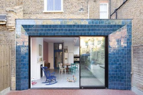 Living Room Extension, Small House Extensions, Edwardian Architecture, Colorful Living Room, Tile House, Exterior Tiles, Glazed Brick, House Extension Design, London Architecture