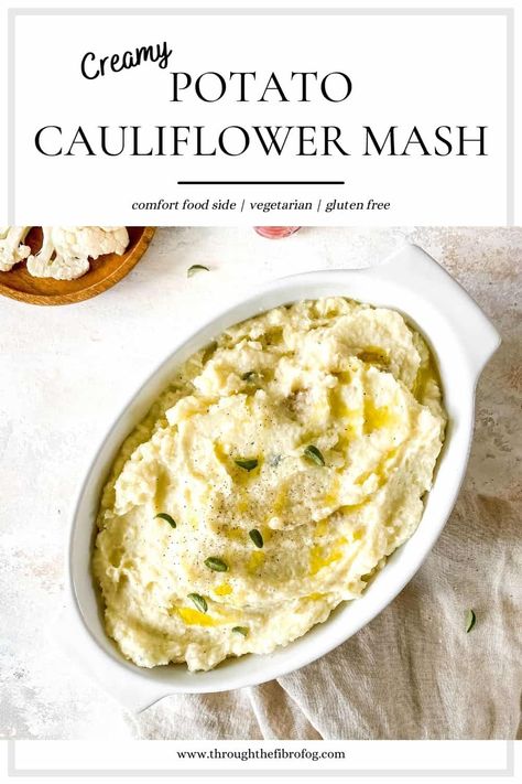 Potato cauliflower mash Mashed Potatoes Creamy, Thanksgiving Vegetarian, Healthy Mashed Potatoes, Cauliflower Mashed, Classic Mashed Potatoes, Vegan Mashed Potatoes, Cauliflower Mashed Potatoes, Cauliflower Puree, Dinner Thanksgiving