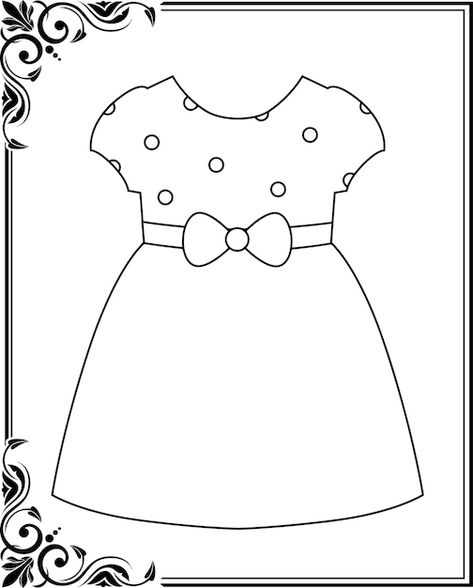 Dresses coloring pages for kids | Premium Vector #Freepik #vector #dresses #coloring-pages #wedding-dresses #coloring-pages-kids Clothes Outline, Dresses Coloring Pages, Dress Template, Dress Outline, Dress Templates, Moldes Para Baby Shower, Preschool Learning Activities, Cut And Paste, Preschool Learning