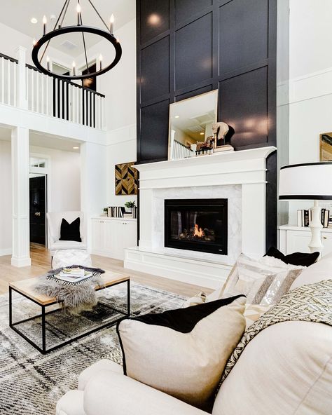 Grand Fireplace Ideas, Fireplace Tall Ceilings Living Room, Formal Fireplace, Tall Fireplace Wall High Ceilings, High Ceiling Fireplace, Great Room With Fireplace, Explore Decor, Emily Clark, Two Story Fireplace