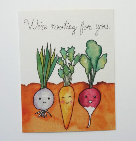 We're Rooting for You Group Get Well Card / Group | Etsy Recovery Cards, Get Well Soon Card, Watercolor Birthday Cards, Art Carte, Get Well Gifts, Paint Cards, Card Drawing, Encouragement Cards, Root Vegetables