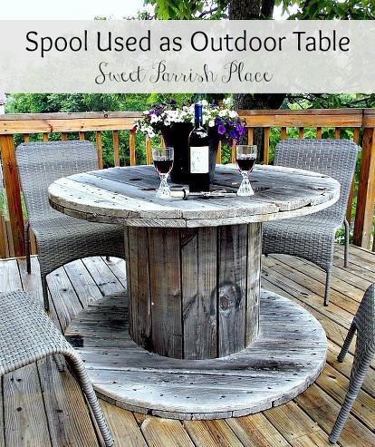 wooden spool as patio table, outdoor furniture, outdoor living, repurposing upcycling Unique Patio Furniture, Wire Spool Tables, Wooden Spool Tables, Cable Spool Tables, Wooden Cable Spools, Spool Table, Spool Furniture, Spool Tables, Wood Spool