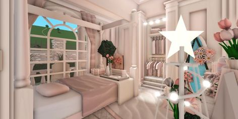 bloxburg pink blush bedroom (small) #bloxburg #bloxburgideas #bedroom Pink Blush Bedroom, Blush Pink Bedroom, Blush Bedroom, Preppy House, Blocksburg Room Ideas￼, Simple Bedroom Design, Pink Home Decor, Cozy Room Decor, Pink Bedroom