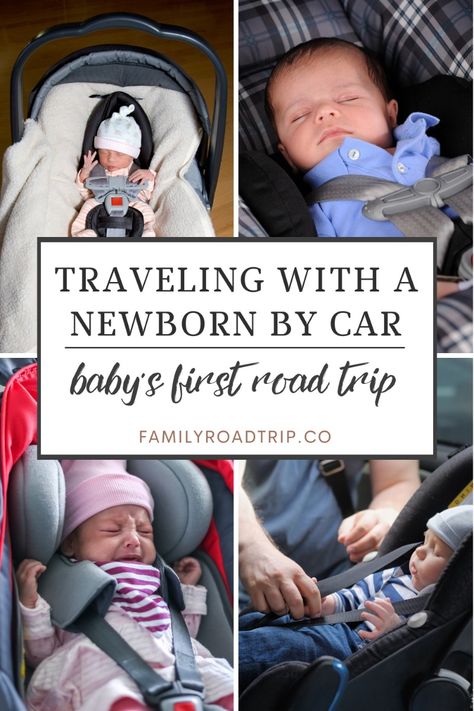 Is it safe for your newborn to travel by car? Can they handle long road trips? Everything you need to know about road tripping with newborns | Tips For Road Tripping With A Newborn | From the road trip experts at familyroadtrip.co Flying With Newborn, Traveling With A Newborn, Baby On Plane, Baby Travel Gear, Stroller Fan, Car Tips, Kid Friendly Trips, Nursing Pillow, Wet Bag