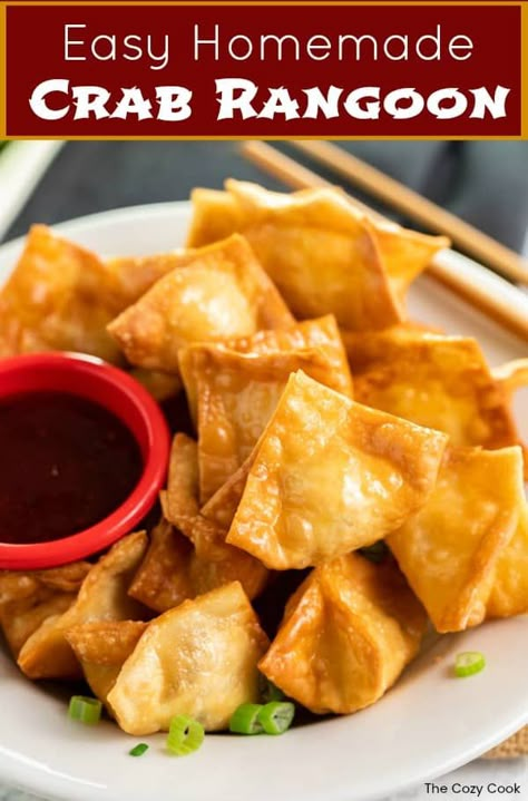 Crispy wontons are baked or fried to golden perfection and filled with an easy cream cheese Crab Rangoon filling. Plus, they're easy to make ahead of time for seamless entertaining!  | The Cozy Cook | #appetizers #crabrangoon Crabmeat Rangoon Recipe, Baked Wontons Recipes, Crab Rangoon Filling, Crispy Wontons, Homemade Crab Rangoon, Fried Crab, Crab Rangoons, Crab Rangoon Recipe, Rangoon Recipe