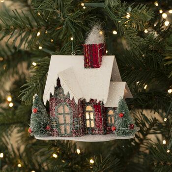 Snowy Plaid House Light Up Ornament | Hobby Lobby | 5117965 Hobby Lobby Christmas, Glass Christmas Balls, Flocked Trees, Ornament Hooks, Holiday Christmas Tree, House Ornaments, Bottle Brush Trees, Handmade Christmas Decorations, Glitter Paper