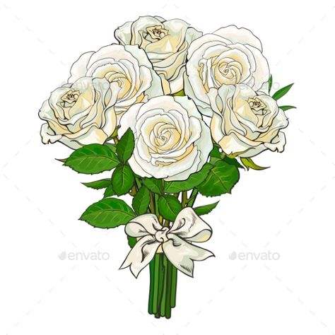 Big bunch, bouquet of white roses tied up with silk ribbon, sketch style, hand drawn vector illustration isolated on white background. Hand-drawn bunch of white roses tied up with ribbon Ribbon Sketch, Bone Hand Tattoo, Bouquet Of White Roses, Flower Bouquet Drawing, Bone Hand, White Rose Bouquet, Flower Drawing Tutorials, Day Painting, Simple Rose