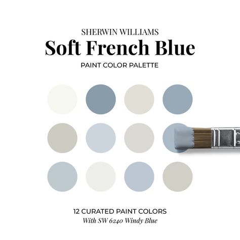 SOFT FRENCH BLUE Sherwin Williams Paint Color Palette for Home - Etsy French Blue Paint Color, Blue Paint Color Palettes, French Blue Bedroom, Paint Sheen Guide, French Blue Paint, Color Palette For Home, Home Design Kitchen, Design Kitchen Cabinets, Blue Vibe