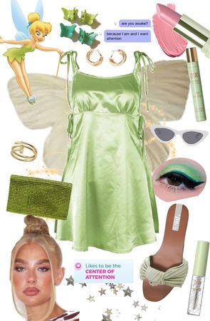 Simple Fairy Costume Halloween, Aesthetic Tinkerbell Costume, Tinker Bell And Vidia Costume, Tinkerbell Costume Aesthetic, Tinker Bell Group Costume, Pixie Hallow Fairies Costumes, Diy Tinkerbell Costume Women, Pixie Hallow Fairies, Green Dress Halloween Costume