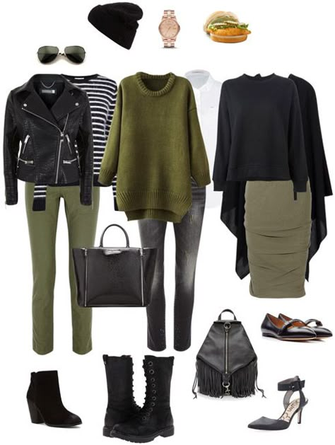 Ensemble: Olive and Black - YLF Olive Green And Black Outfit, Black Outfit Ideas, Olive Clothing, Mode Tips, Fashion Capsule Wardrobe, Capsule Outfits, Wardrobe Outfits, Fashion Capsule, Smart Casual Outfit