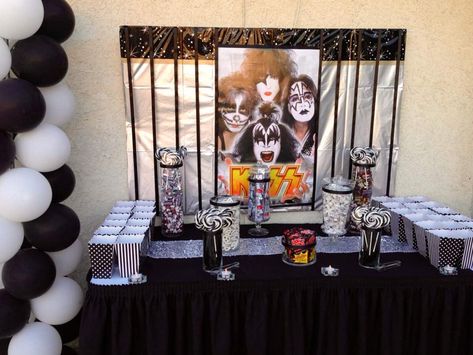 Rock Party Theme, Kiss Band Party, Kiss Decorations, Kiss Birthday Party, Kiss Party, Surprise 50th Birthday Party, Rock And Roll Birthday, Rock N Roll Party, Birthday Kiss