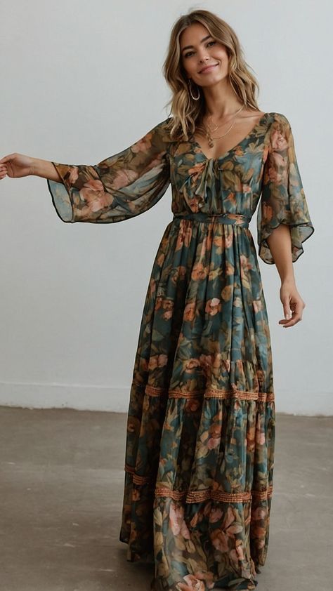 Discover the perfect fall maxi dress outfit - whether you're looking for a casual outfit a wedding outfit or wanting to style it with boots and shoes Get outfit inspiration for 2024 featuring boots plus size outfits casual sweaters and more Stay cozy in this elegant long sleeve ensemble Western Winter Dress, Fall Maxi Dress With Boots, Fall Maxi Dress Outfit, Maxi Dress Ideas, Fall Maxi Dress, Plus Size Outfits Casual, Maxi Dress Outfit Fall, Boots Plus Size, Fall Maxi