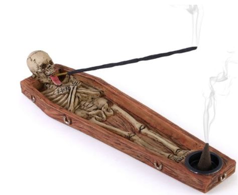 Skeleton incense cone stick holder gothic goth vampire emo decorations room birthday gift present coffin dark Coffin Design, Goth Decor, Magical Gift, Wholesale Gifts, Incense Holders, Incense Cones, Punk Goth, Incense Sticks, Incense Holder