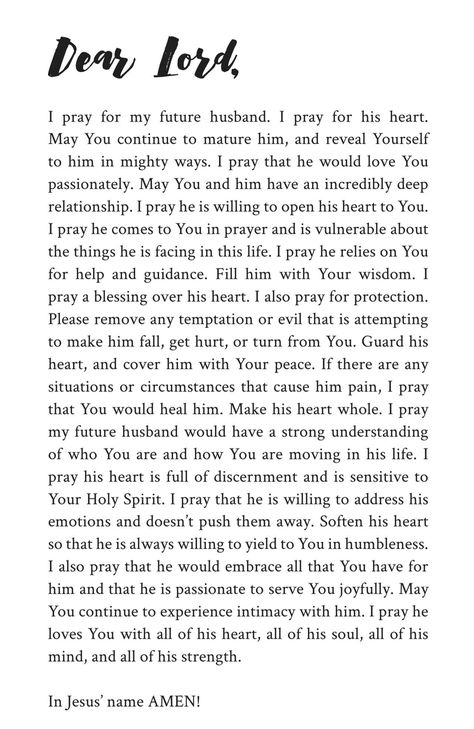 31 Prayers For My Future Husband was written for single women who desire the intimacy of marriage, women currently in a serious relationship, and women who are engaged planning for their special day! This is a great resource to help teenagers purpose their hearts for what God has for their future marriage or anyone else who feels strongly about getting married and cares for the heart of their future spouse. Prayers For The Future, My Prayer For You, Future Husband Prayer, Husband Prayer, Deep Relationship Quotes, Prayers For My Husband, Prayer For Husband, To My Future Husband, Godly Relationship