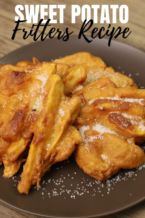 How To Cook Kamote Maruya or Sweet Potato Fritters. This Recipe is made of Sweet Potatoes or Kamote coated with Batter Milk Mixture and Deep Fried. #Sweetpotatofritters #Kamotemaruya #frittersrecipes Kamote Recipe, Potato Fritters Recipe, Sweet Potato Recipes Mashed, Deep Fried Recipes, Sweet Potato Fritters, Fried Recipes, Potato Fritters, Bake Goods, Filipino Dishes