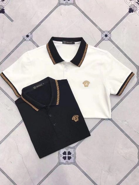 Luxury Fitted Polo Shirt, Luxury Graphic Print Polo Shirt, Versace Polo, Blessed Tattoos, Versace Mens Shirt, Versace Polo Shirt, Luxury White Polo Collar T-shirt, Quirky T Shirts, Mens Smart Casual Outfits