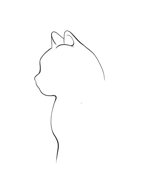 Cat Side Profile Tattoo, Cat Profile Tattoo, Fineline Cat Tattoo, Fineline Tattoo Ideas, Cat Silhouette Tattoos, Free Tattoo Fonts, Tattoo Gato, Cat Outline Tattoo, Cat Line Art