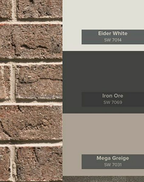 Greige House Black Shutters, Taupe Window Trim Exterior, Brown Brick Trim Colors, Best Brown Exterior Paint Colors, Brown Vinyl Siding Exterior, Exterior Earth Tone House Colors, Brown House Colors Exterior, Exterior House Colors With Brick Cream, Dark Brown Brick House Exterior Color Schemes