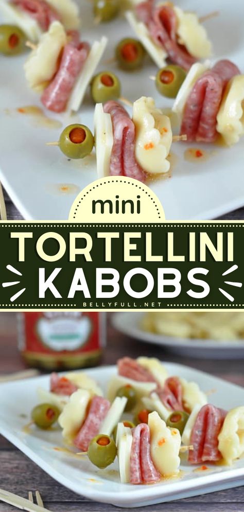 Mini Tortellini Kabobs Appetizer Screwers, Easy Antipasto Skewers, Antipasto Skewers With Tortellini, Mini Kabobs, Tortellini Kabobs, Skewer Ideas, Memorial Day Food, Easy Kabobs, July Appetizers