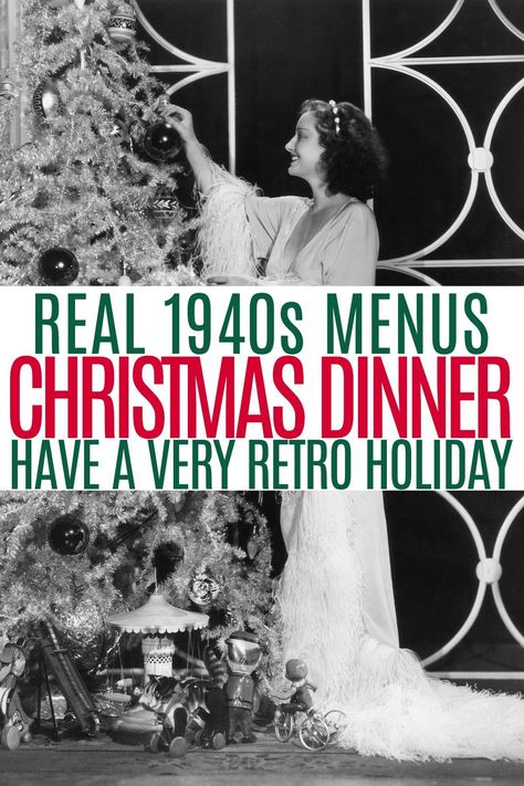 Victorian Christmas Party Food, 1950s Christmas Dinner, Christmas Dinner Layout, Christmas Dinner For 2 Ideas, Christmas Supper Ideas Families, Christmas Day Theme Ideas, 1940s Meals, 1950s Christmas Party Food, Vintage Christmas Appetizers