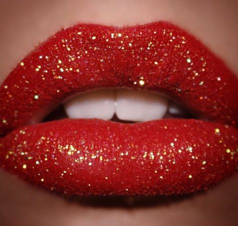 Eyeshadow Red Lips, Red Glitter Lip, Teeth Makeup, Red Glitter Lipstick, Red Glitter Lips, Lips Wallpaper, Disco Makeup, Red Mood, Rhinestone Lips