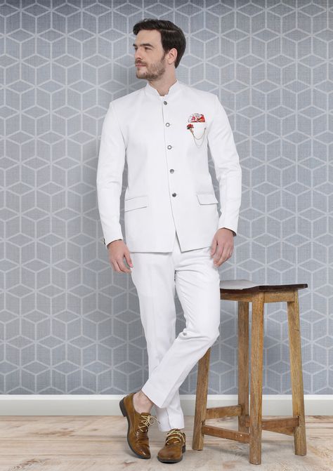 Super fine count satin fabric use for this Article. #Indian Styles #fashion #Jodhpuri #Suits for men's  #Wedding  # Designer Suit  #Fabric Manufacture Men Jodhpuri Suits, White Jodhpuri, Men Jodhpuri, Wedding Matching Outfits, Jodhpuri Suits, Jodhpuri Suits For Men, Jodhpuri Suit, Engagement Look, Ethnic Suit