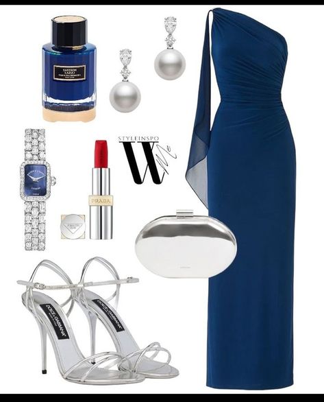 Blue Dress Silver Heels, Silver Purse, Woman Outfit, Royal Blue Dress, Dress Silver, Silver Heels, Glam Dresses, Silver Dress, Prom Dresses Blue