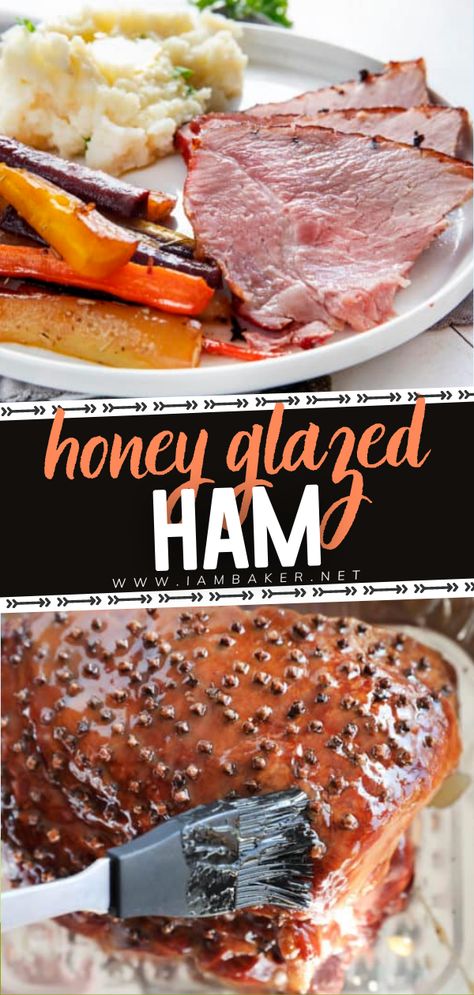 Nothing could be more beautiful on your Christmas dinner table than this perfectly prepared Honey Glazed Ham! This 5-ingredient recipe is easy yet packs a punch with flavor and presentation. The addition of whole cloves takes this main dish to a new, elegant level! Save this Christmas meat idea! Easter Ham Recipes, Honey Baked Ham Recipe Copycat, Honey Baked Ham Recipe, Thanksgiving Ham, Lotr Party, Homemade Glaze, Easter Carnival, Ham Recipes Baked, Apricot Preserves